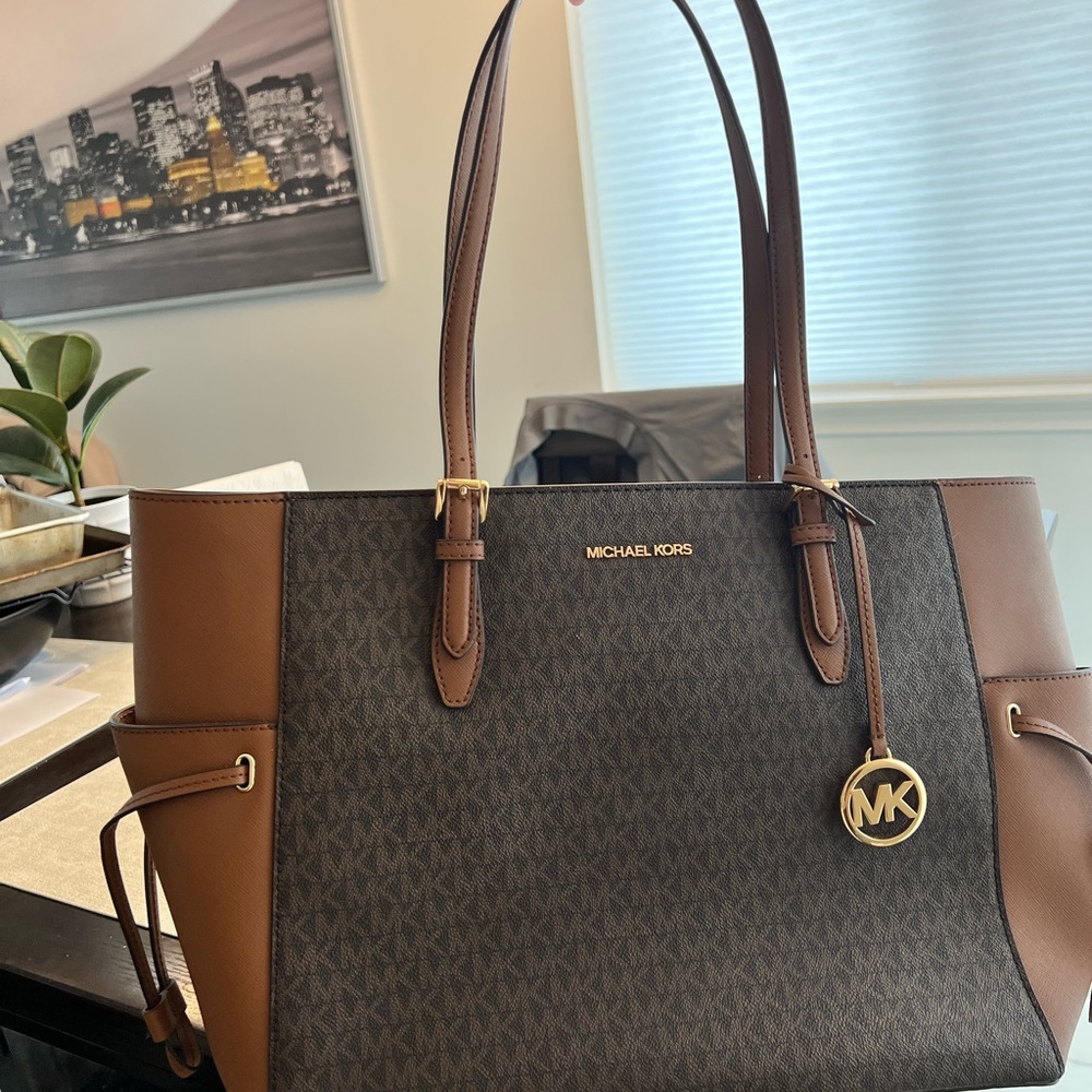 Michael Kors Brown and Black Tote Bag with Signature Monogram